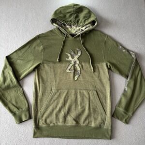 Browning Hoodie Mens S Green Buckmark Hunting Camo Lined Pullover Sweatshirt